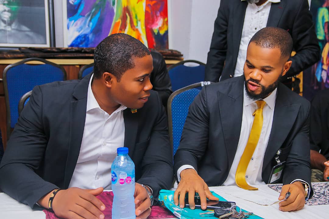 Sampson speaking at a corporate event